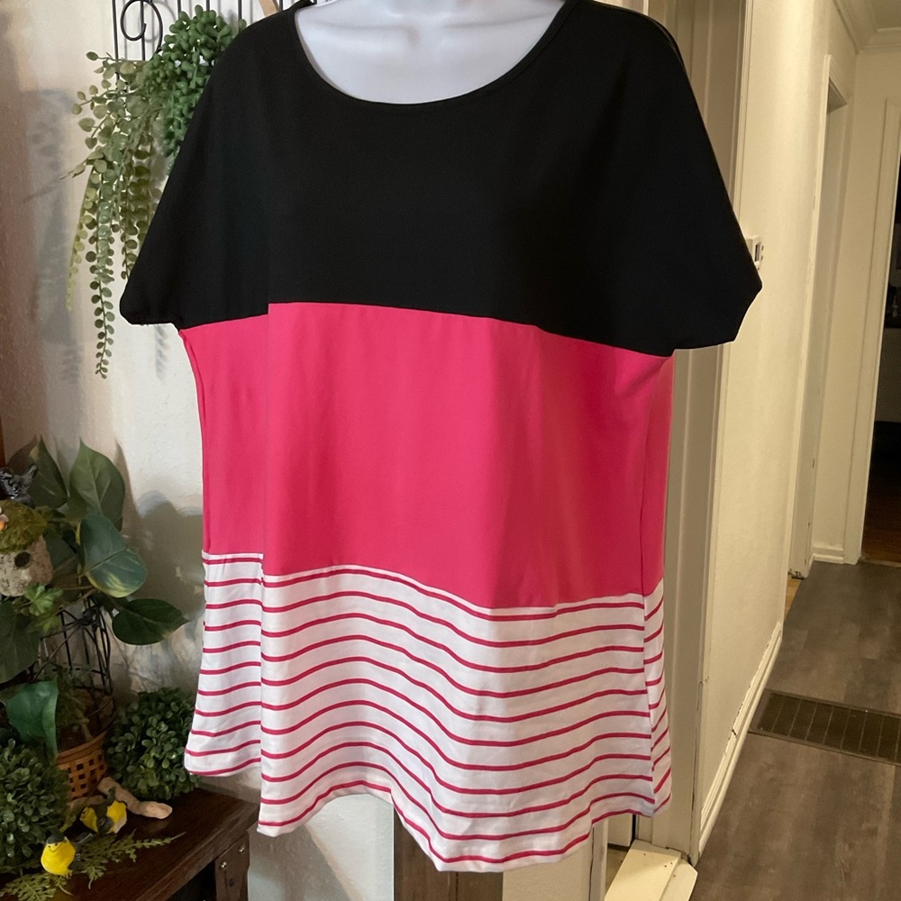 Colorblock Pink and Black Women's Blouse